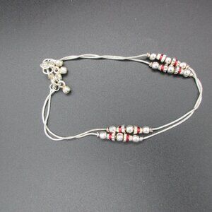 5" in Length Silver & Red Ankle Bracelet